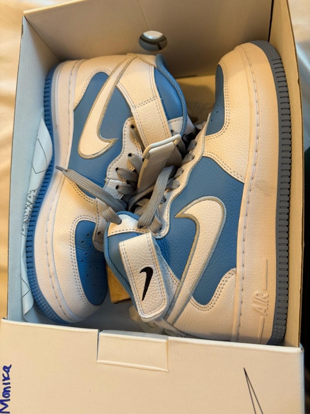 Nike Blue and White High-Top Sneakers with Strap